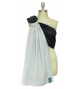 Koru Carrier Linen Ring Sling Baby Carrier, Double-Layer - Coal on Storm (Silver Ring/Matte)
