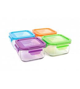 Wean Green Lunch Cubes Baby Food Containers - Multi-Color Garden 4 Pack Featuring Grape