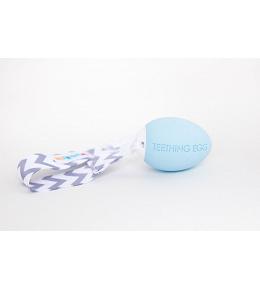The Teething Egg Baby Blue Teething Egg with grey chevron clip
